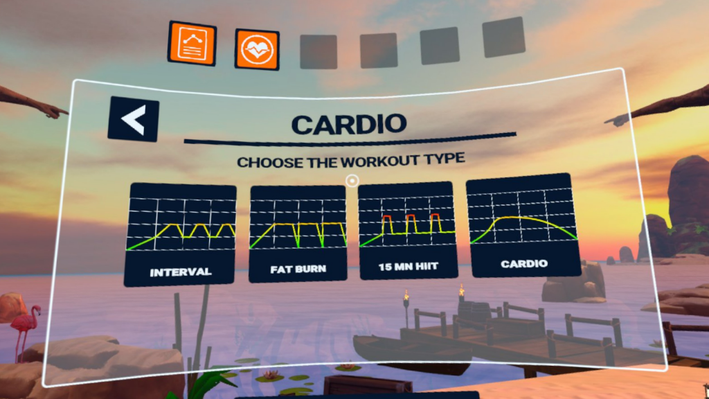 HOLOFIT Cardio goals menu